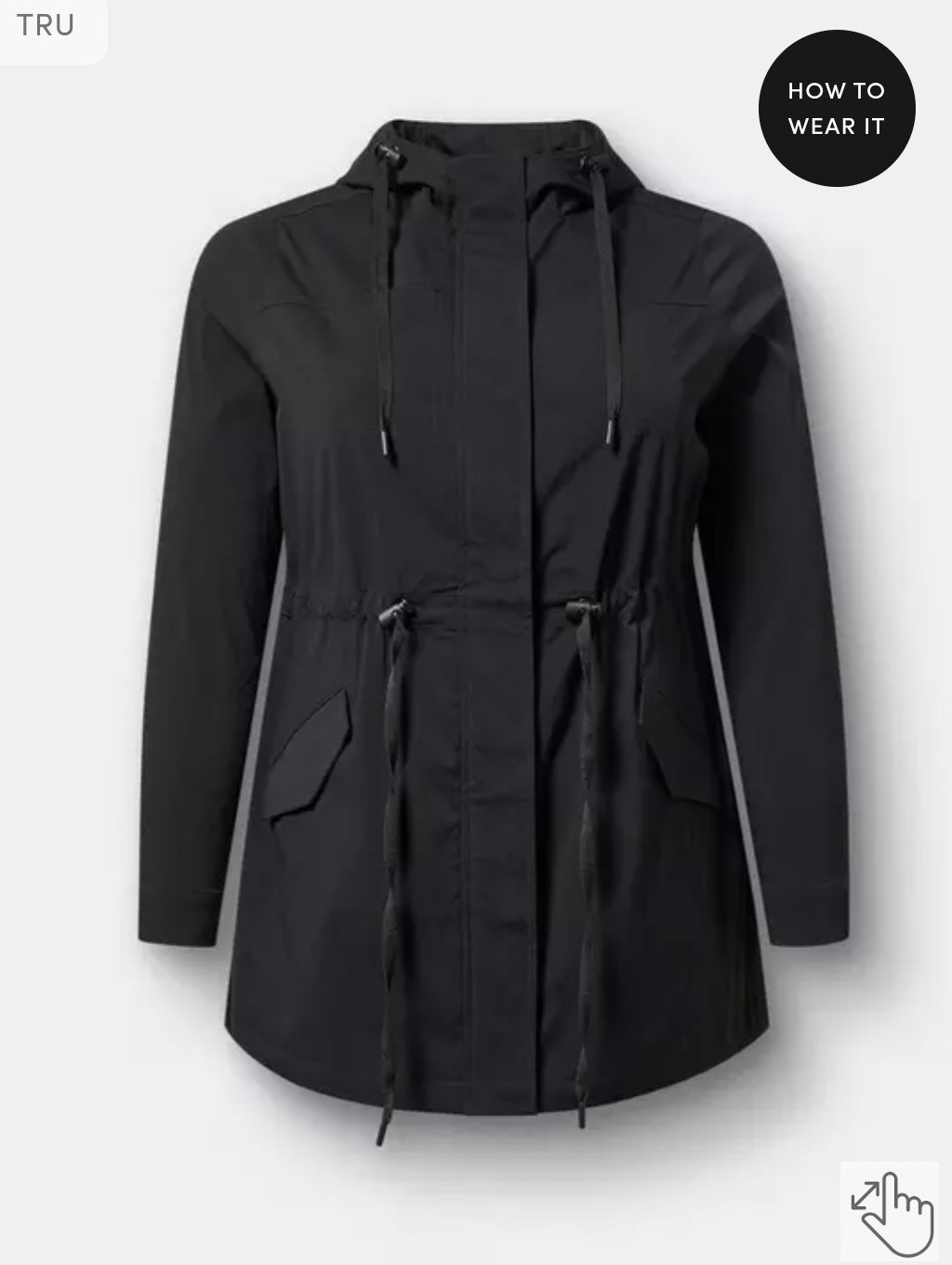 Nwot Tru Torrid Black Hooded Drawstring Anorak Jacket - Women